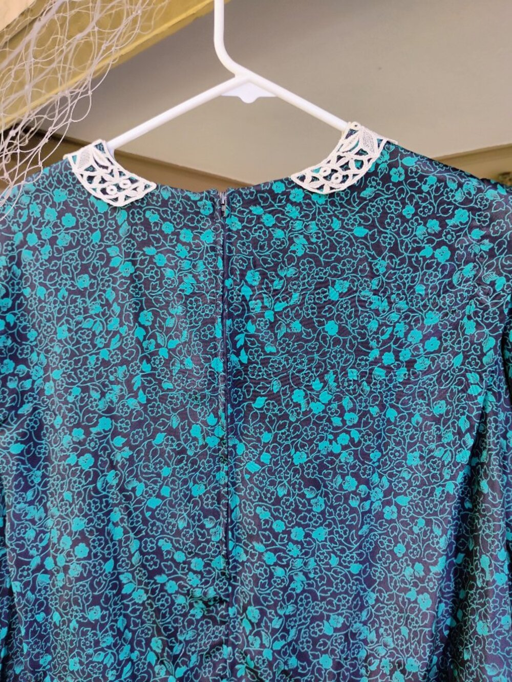 Vintage 1980s Green & Black Puff Sleeve Floral Pleated Dress Cottagecore Plus 18 - Picture 4 of 12